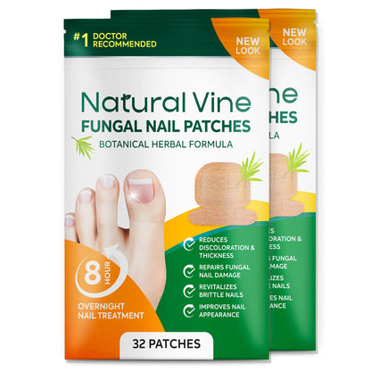 Natural Vine Fungal Nail Patches – Extra-Strength 1% Tolnaftate, Overnight Renewal (32 Patches x 2)