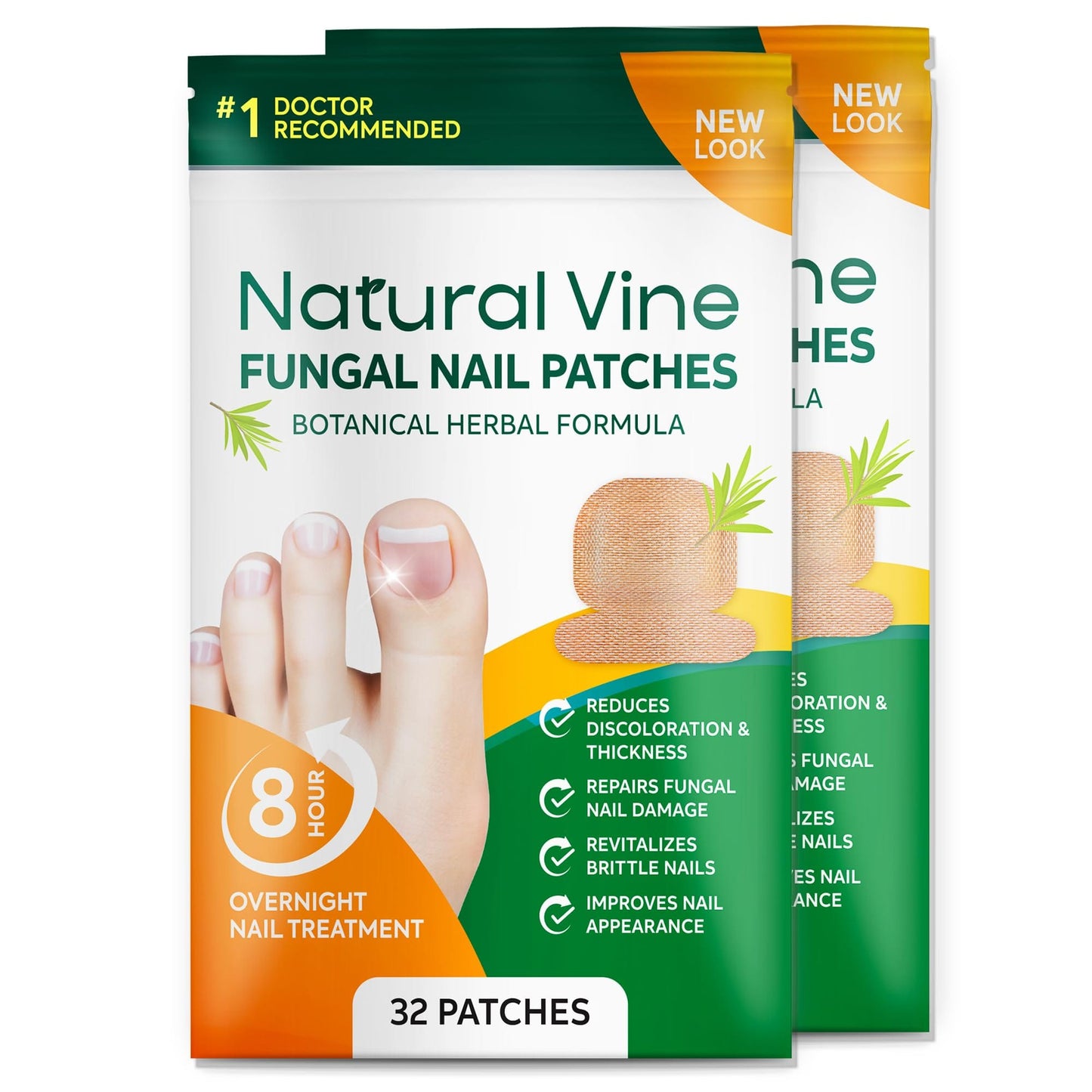 Natural Vine Fungal Nail Patches – Extra-Strength 1% Tolnaftate, Overnight Renewal (32 Patches x 2)
