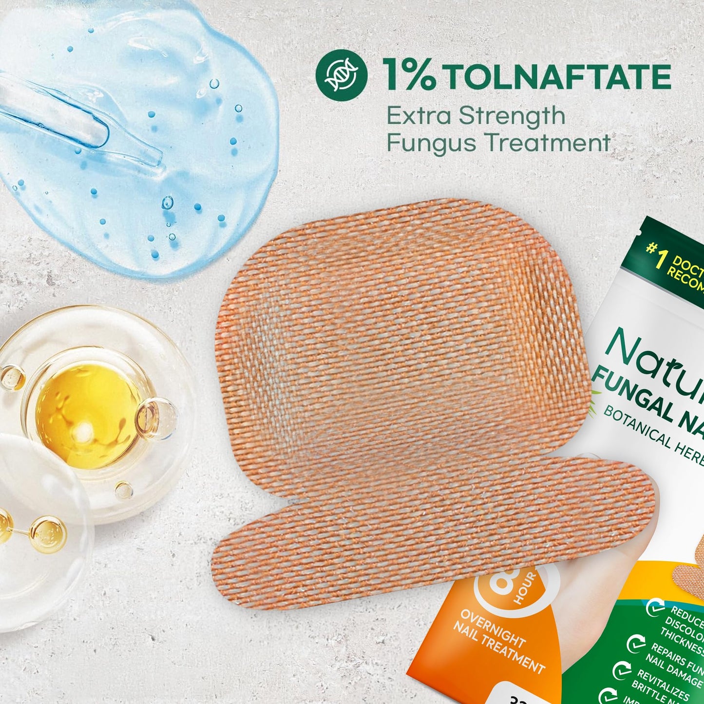 Natural Vine Fungal Nail Patches – Extra-Strength 1% Tolnaftate, Overnight Renewal (32 Patches x 2)