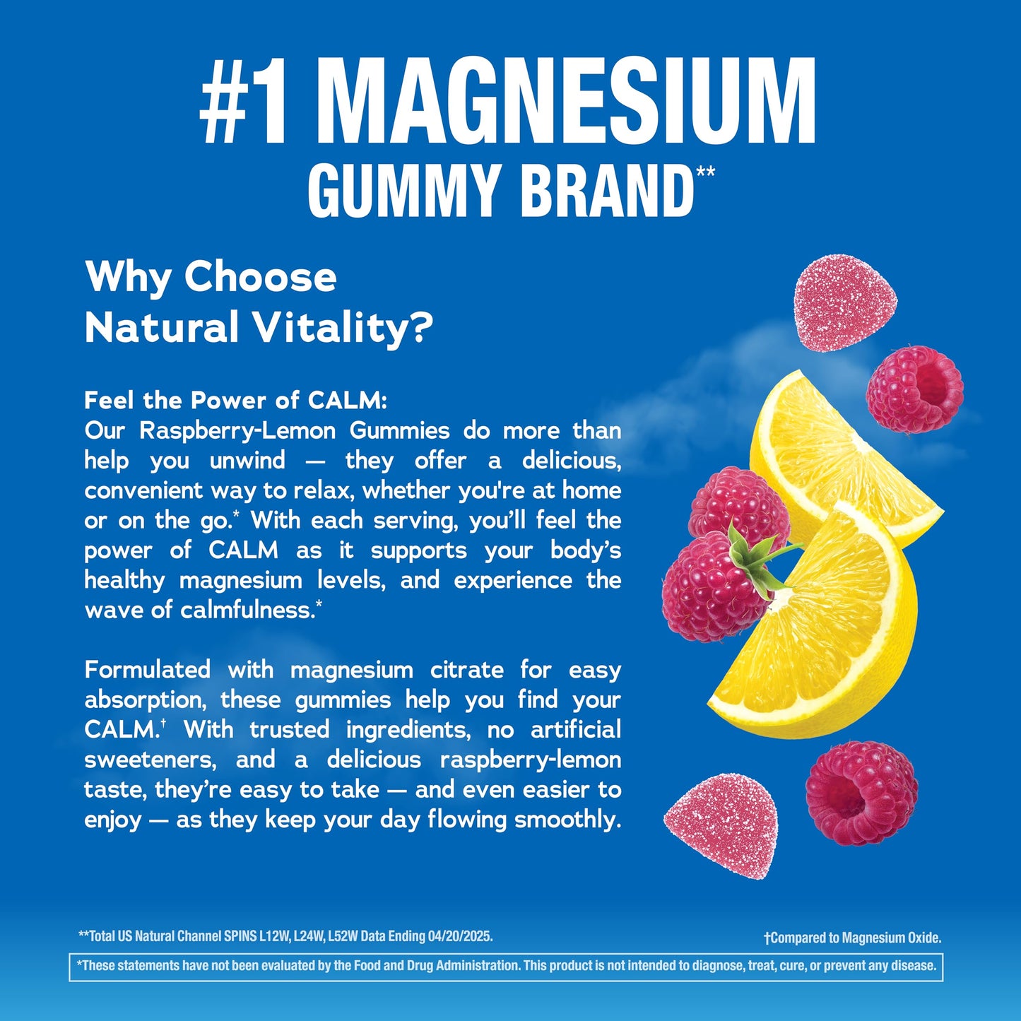 Natural Vitality CALM Gummies - Magnesium Citrate for Stress Relief, Raspberry Lemon, 120 Gummies | Vegan & Gluten-Free