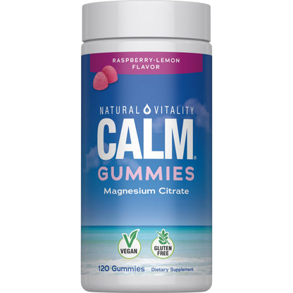 Natural Vitality CALM Gummies - Magnesium Citrate for Stress Relief, Raspberry Lemon, 120 Gummies | Vegan & Gluten-Free