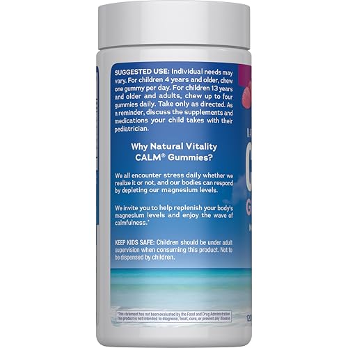 Natural Vitality CALM Gummies - Magnesium Citrate for Stress Relief, Raspberry Lemon, 120 Gummies | Vegan & Gluten-Free