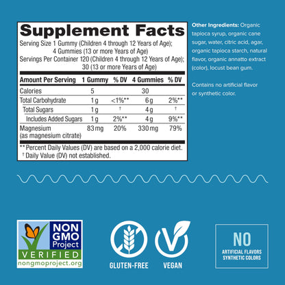 Natural Vitality CALM Kids Magnesium Gummies – Magnesium Citrate, Stress Relief, Gluten Free, Vegan (120 Gummies)