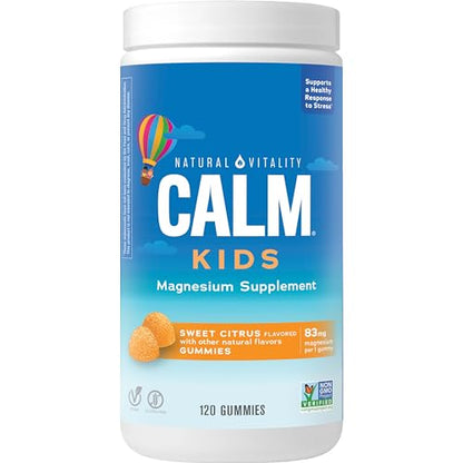 Natural Vitality CALM Kids Magnesium Gummies – Magnesium Citrate, Stress Relief, Gluten Free, Vegan (120 Gummies)