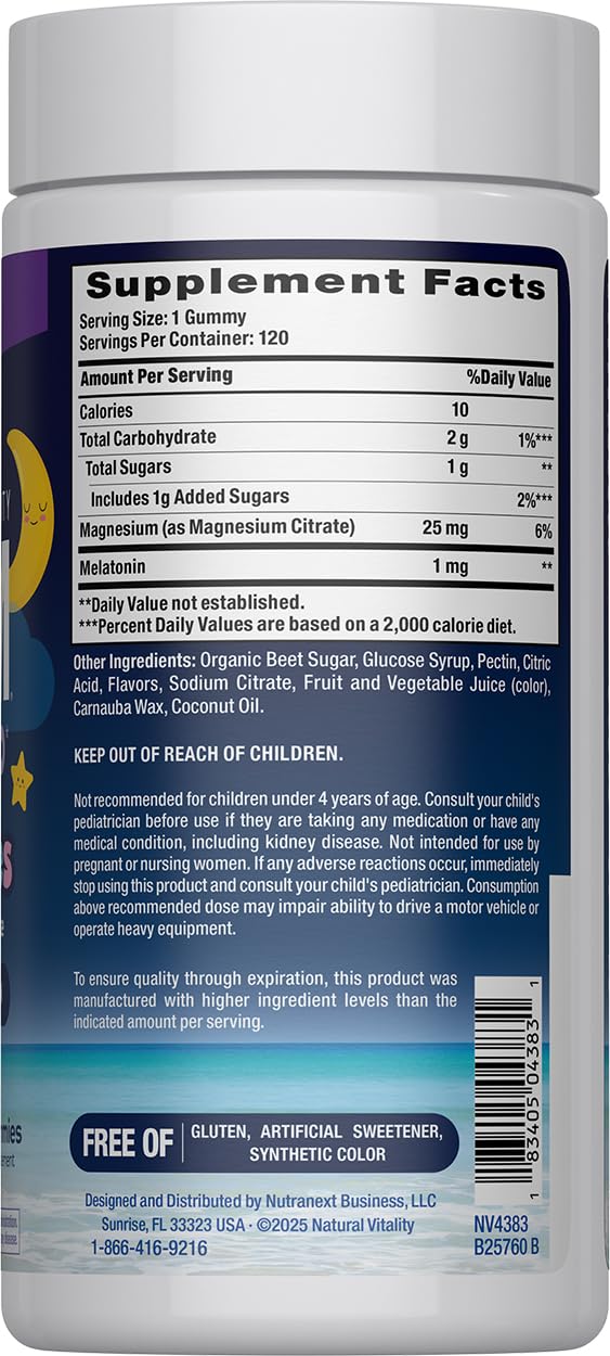 Natural Vitality CALM Kids Sleep Gummies – Magnesium Citrate, Melatonin, L-Theanine | Gluten Free & Vegan | 120 Gummies