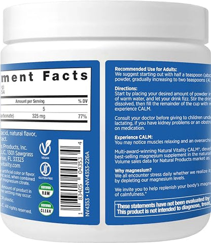 Natural Vitality CALM Magnesium Drink Mix – Cherry Flavor, 8 oz | Gluten Free, Vegan, Non-GMO
