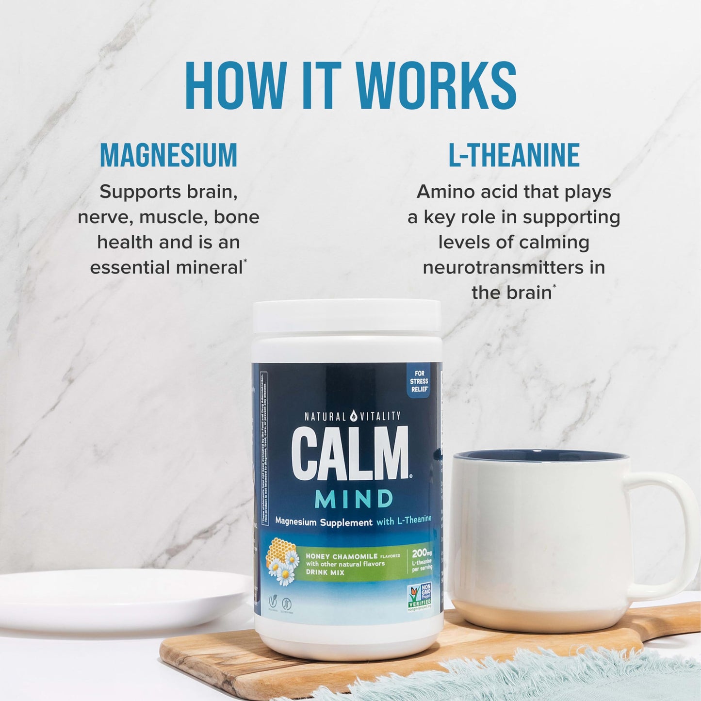 Natural Vitality CALM Mind Magnesium Drink Mix - L-Theanine, 12 oz (Gluten Free & Vegan)