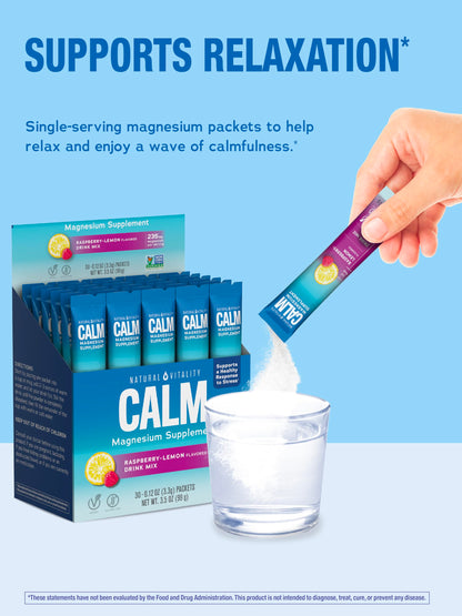 Natural Vitality CALM Magnesium Citrate Drink Mix – Raspberry Lemon, 30 Packets