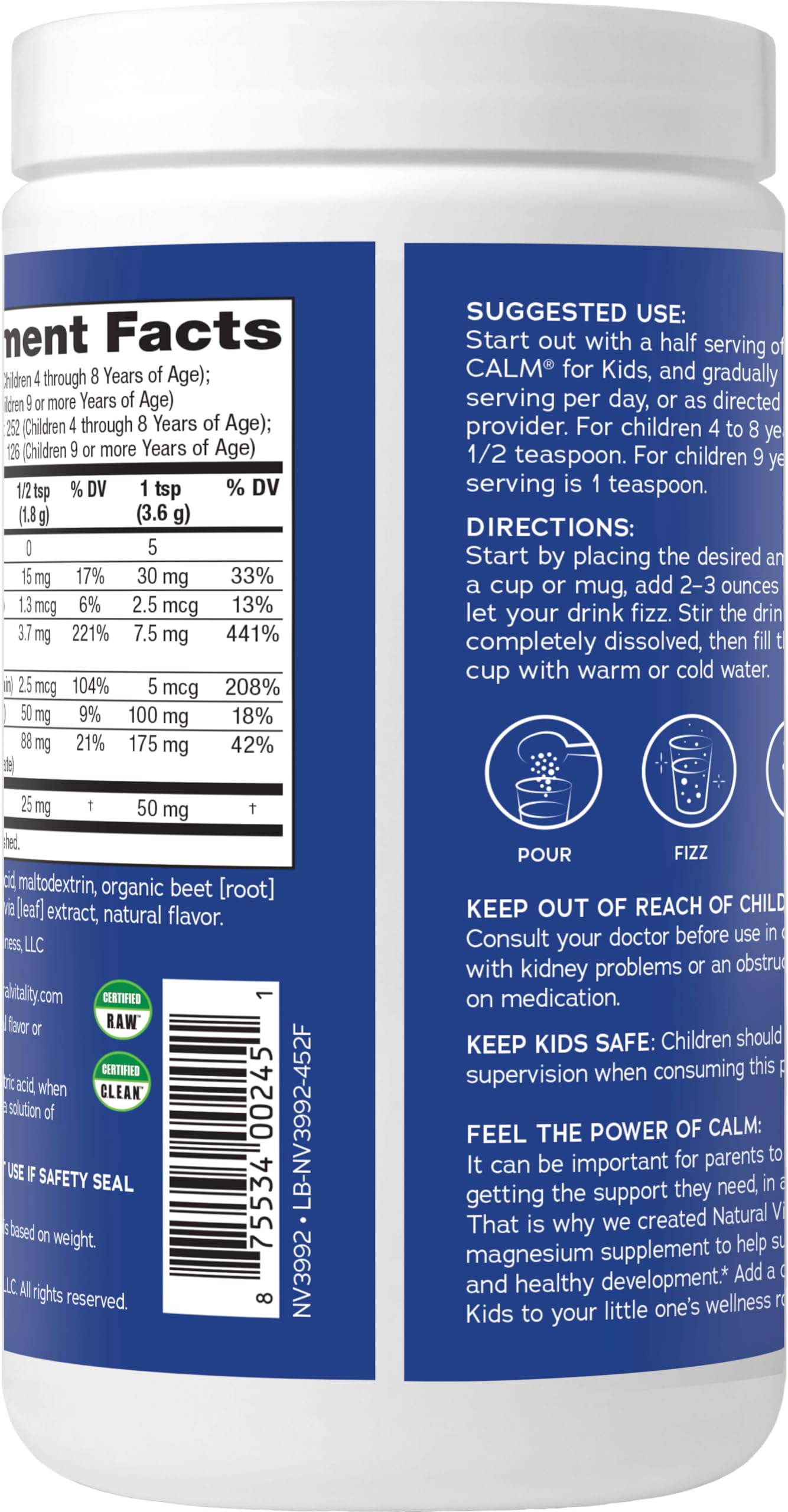 Natural Vitality CALM Sleep – Magnesium Citrate Drink Mix with GABA, Sleep Aid, Vegan, Gluten Free & Non-GMO, Mixed Berry, 16 oz