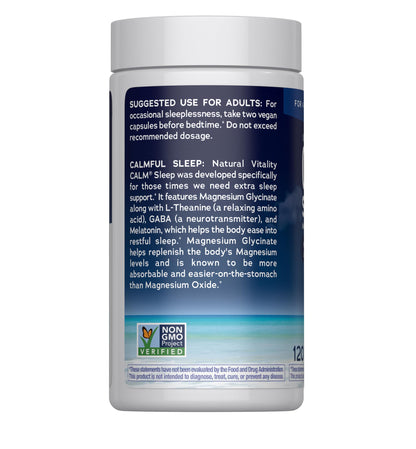 Natural Vitality CALM Sleep Magnesium – Melatonin & Magnesium Citrate, 120 Capsules | Gluten Free, Vegan, Non-GMO