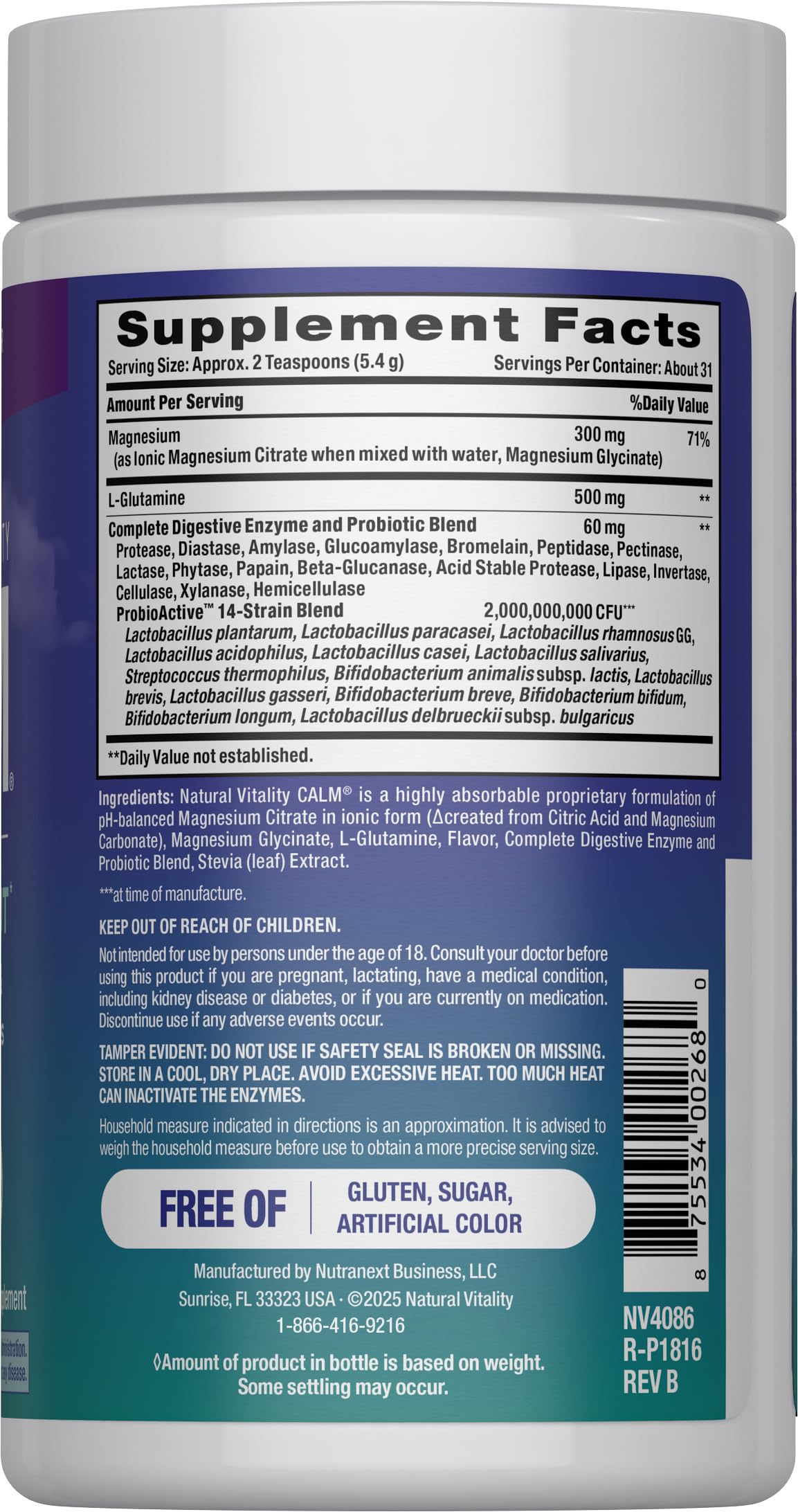 Natural Vitality CALM Specifics Calmful Gut – Probiotics & Enzymes, Wildberry, 6 oz