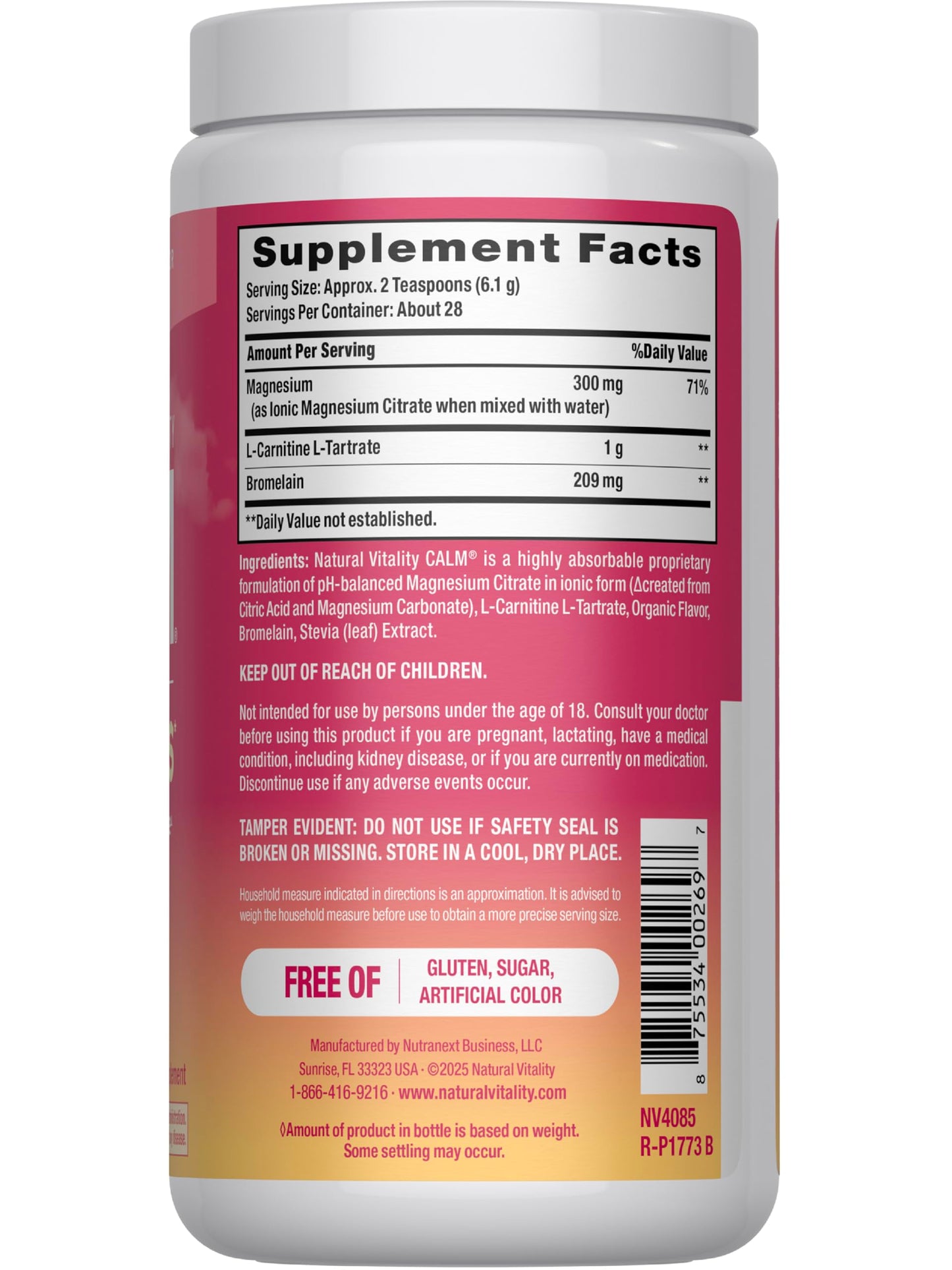 Natural Vitality Calm Specifics Calmful Muscles - Watermelon Powder 6 oz for Tired, Sore or Cramping Muscles