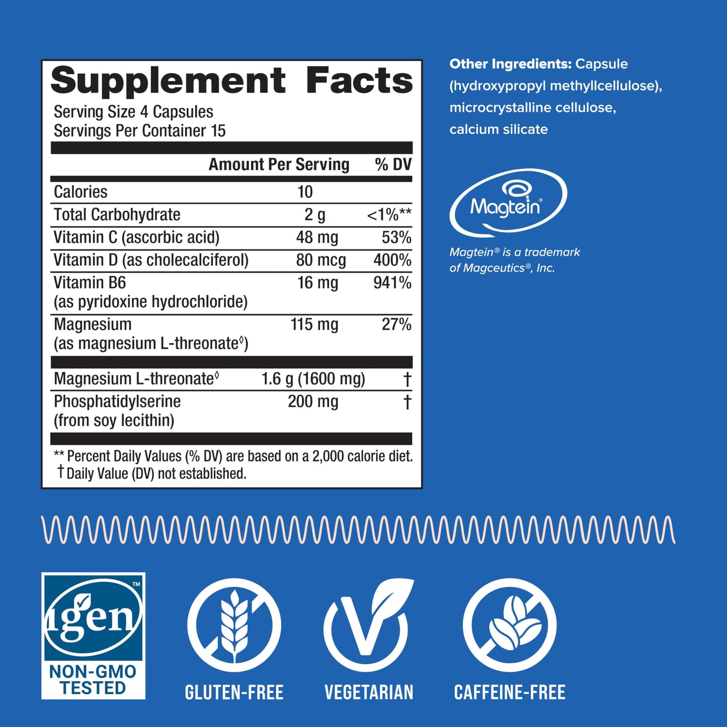 Natural Vitality Focus: Magnesium L-Threonate & Phosphatidylserine Nootropic (60 Capsules) | Gluten Free & Vegetarian