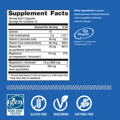 Natural Vitality Focus: Magnesium L-Threonate & Phosphatidylserine Nootropic (60 Capsules) | Gluten Free & Vegetarian