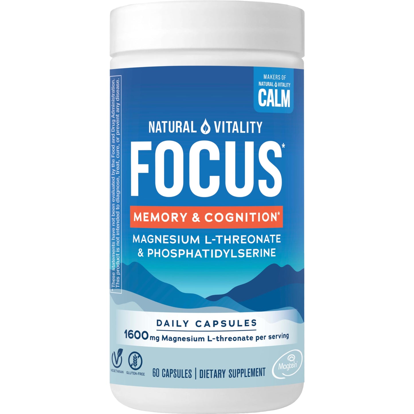 Natural Vitality Focus: Magnesium L-Threonate & Phosphatidylserine Nootropic (60 Capsules) | Gluten Free & Vegetarian