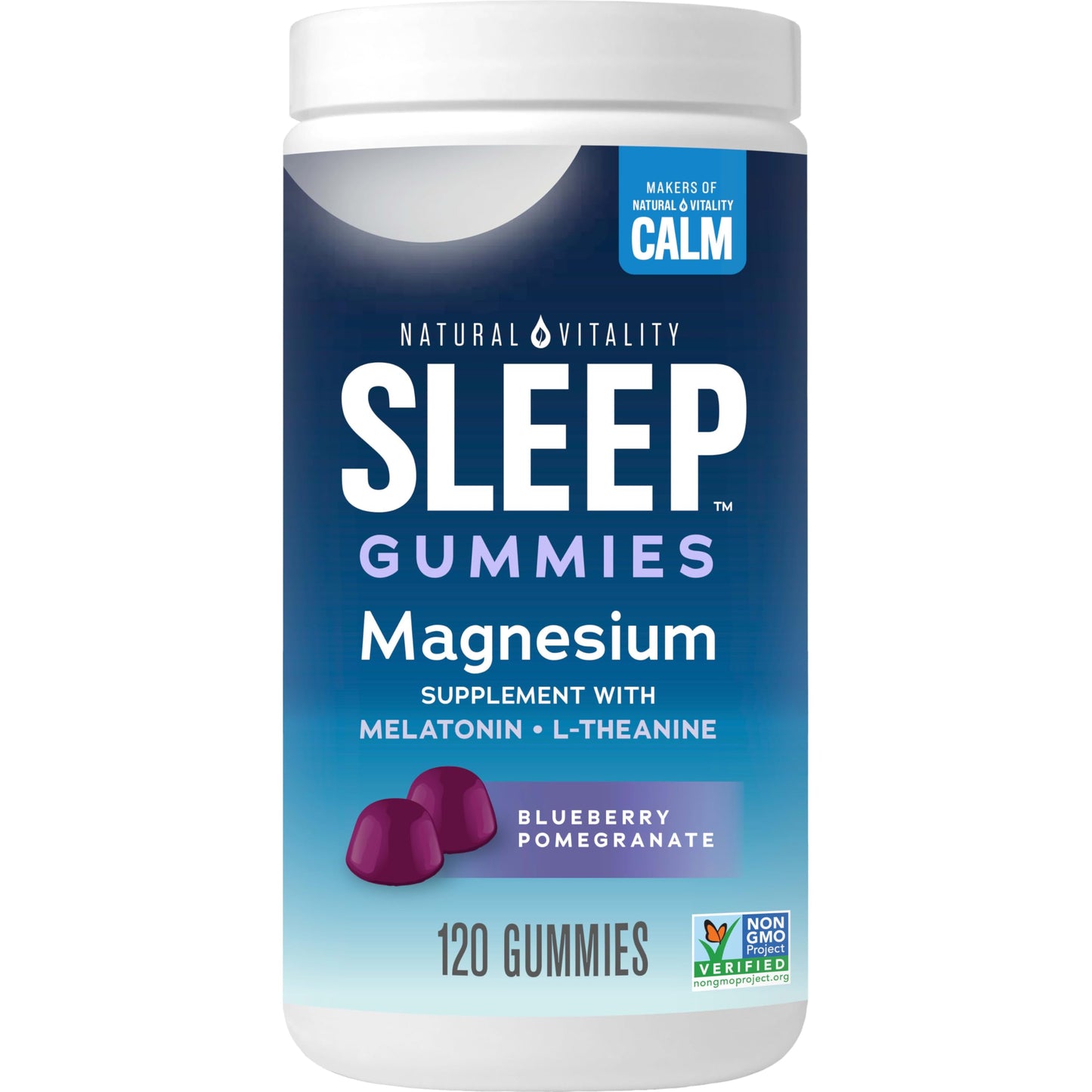 Natural Vitality SLEEP Gummies – Magnesium with Melatonin & L-Theanine (Vegan, Gluten Free) Blueberry Pomegranate 120 Count