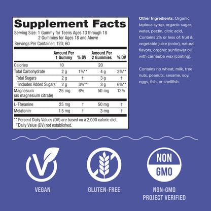 Natural Vitality SLEEP Gummies – Magnesium with Melatonin & L-Theanine (Vegan, Gluten Free) Blueberry Pomegranate 120 Count