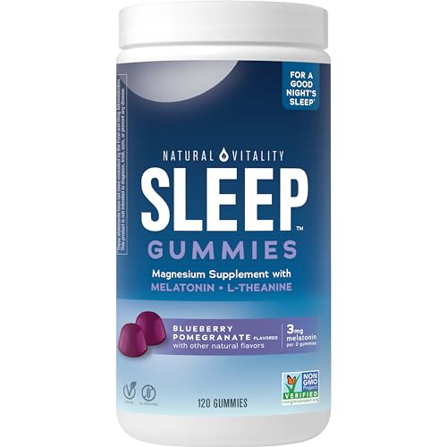 Natural Vitality SLEEP Gummies – Magnesium with Melatonin & L-Theanine (Vegan, Gluten Free) Blueberry Pomegranate 120 Count