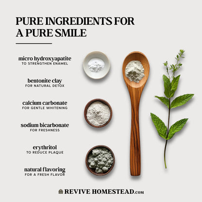 Revive Homestead Hydroxyapatite Tooth Powder – Fluoride-Free Whitening (2 oz Amber Jar)