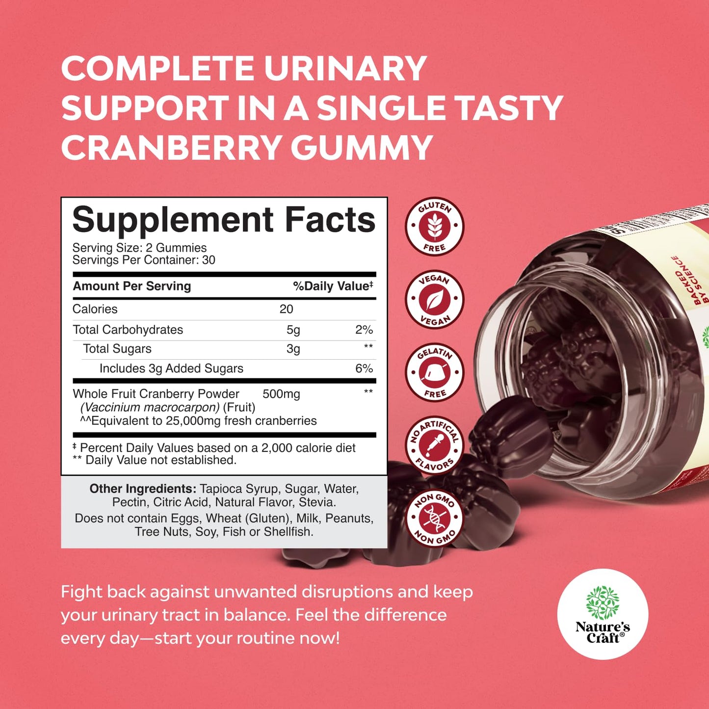 Natural Cranberry Gummies - Extra Strength for Urinary Tract & Kidney Health