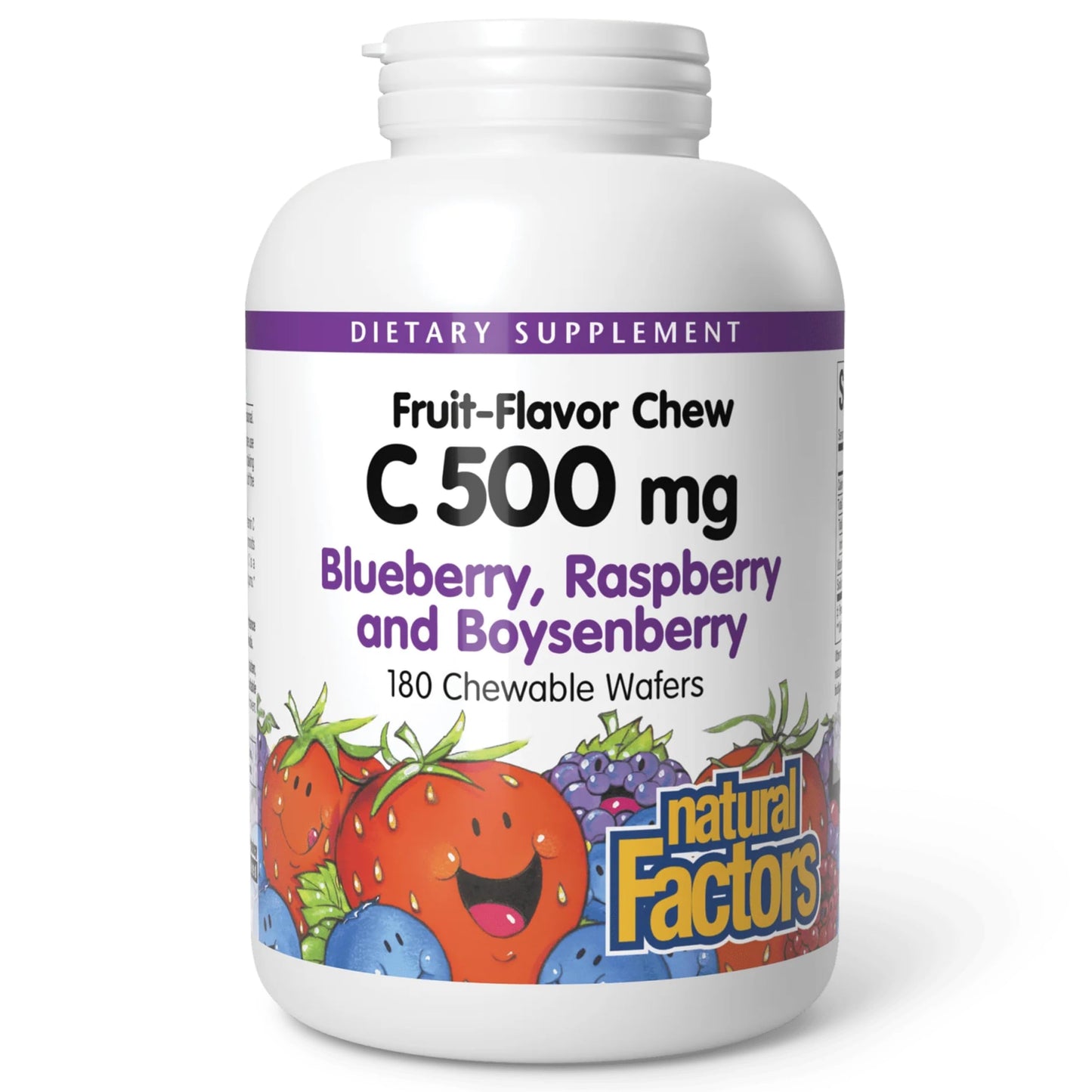 Natural Factors Kids Vitamin C 500 mg Chewable - Immune Support, 180 Wafers