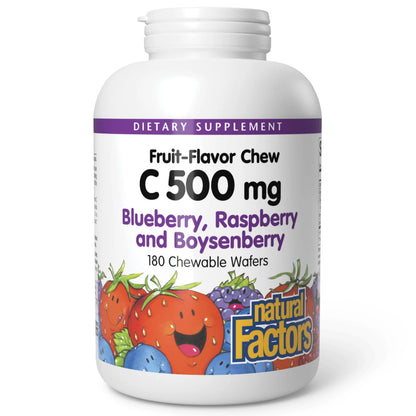 Natural Factors Kids Vitamin C 500 mg Chewable - Immune Support, 180 Wafers