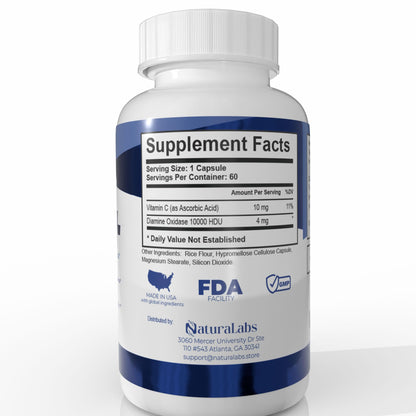 NATURALABS DAO Histamine Blocker – Diamine Oxidase (DAO) + Vitamin C for Gut Health | 60 Servings