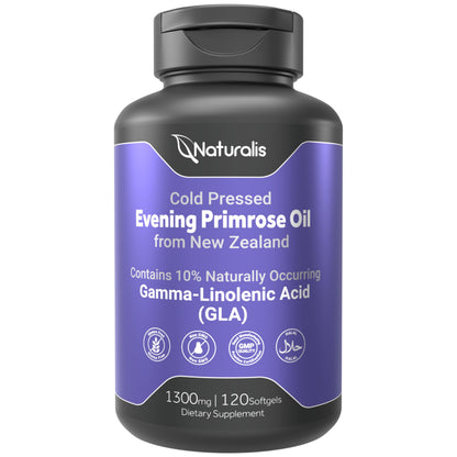 Naturalis Evening Primrose Oil 1300mg | 120 Softgels | New Zealand, Non-GMO, Gluten & Soy Free