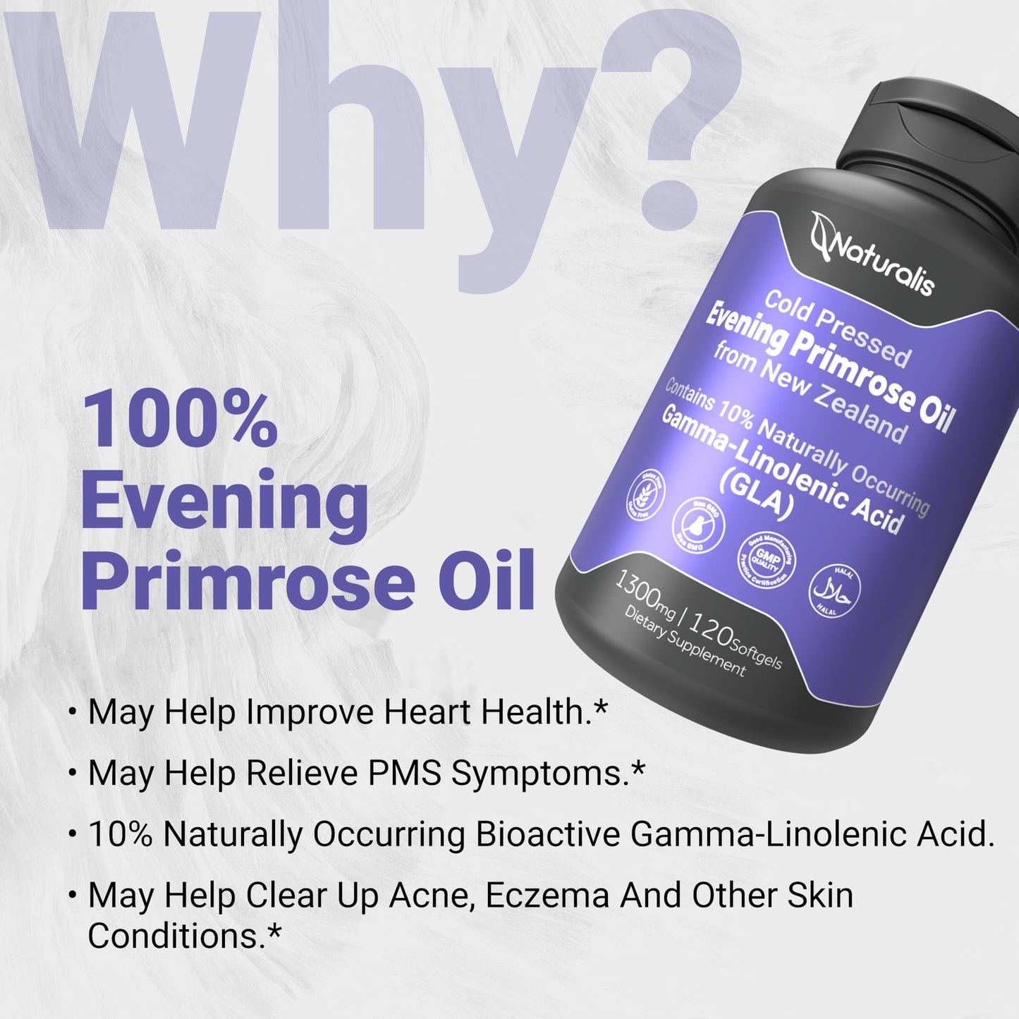 Naturalis Evening Primrose Oil 1300mg | 120 Softgels | New Zealand, Non-GMO, Gluten & Soy Free