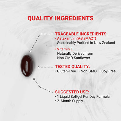 Naturalis New Zealand Astaxanthin (12mg) | Enhanced with Natural Vitamin E | Non-GMO, Soy & Gluten Free | 60 Softgels (2 Month Supply)