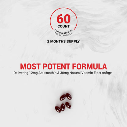 Naturalis New Zealand Astaxanthin (12mg) | Enhanced with Natural Vitamin E | Non-GMO, Soy & Gluten Free | 60 Softgels (2 Month Supply)