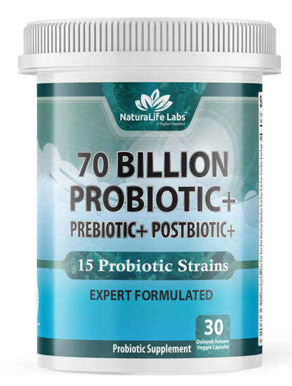 NaturaLife Probiotics 70B CFU – 15 Strains | 3-in-1 Formula – 30 Vegan Capsules