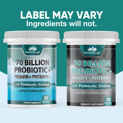 NaturaLife Probiotics 70B CFU – 15 Strains | 3-in-1 Formula – 30 Vegan Capsules