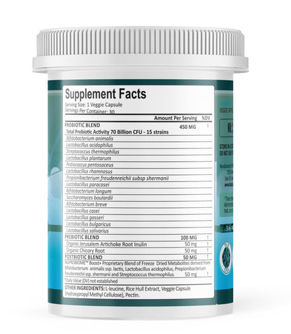 NaturaLife Probiotics 70B CFU – 15 Strains | 3-in-1 Formula – 30 Vegan Capsules