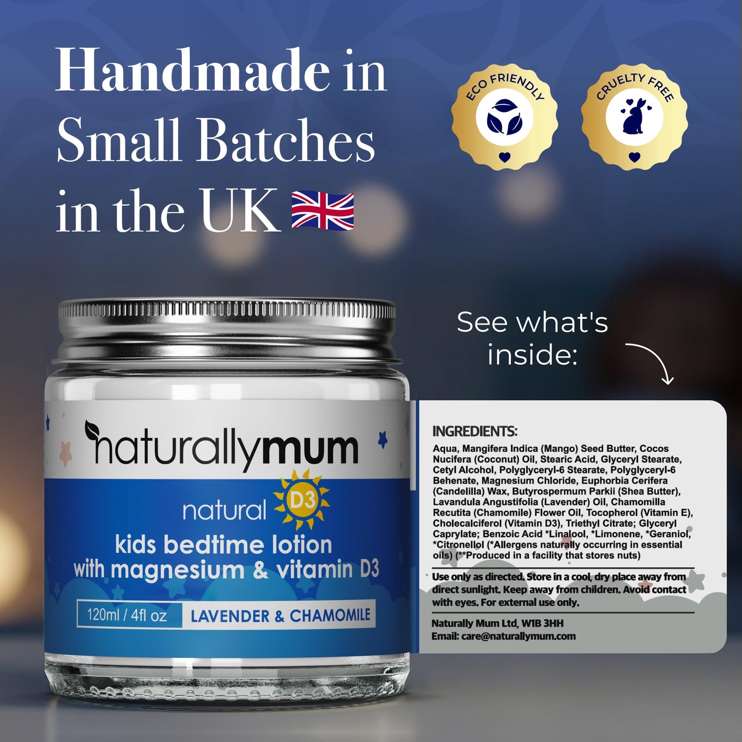 NaturallyMum Kids Magnesium Bedtime Lotion with Vitamin D - Sleep Support (Lavender & Chamomile) 4.2 oz