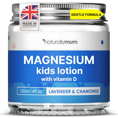 NaturallyMum Kids Magnesium Bedtime Lotion with Vitamin D - Sleep Support (Lavender & Chamomile) 4.2 oz