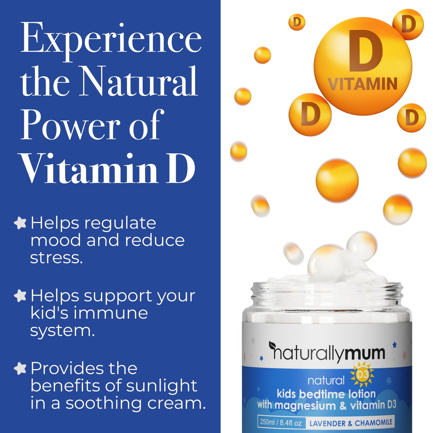 NaturallyMum Kids Magnesium Bedtime Lotion with Vitamin D - Sleep Support (Lavender & Chamomile) 4.2 oz