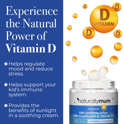 NaturallyMum Kids Magnesium Bedtime Lotion with Vitamin D - Sleep Support (Lavender & Chamomile) 4.2 oz