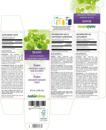 Naturalma Brahmi Tincture (Bacopa monnieri) Alcohol-Free - 4 oz Drops - Vegan