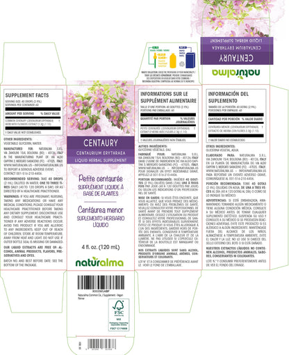 Naturalma Centaury Alcohol-Free Tincture (Centaurium erythraea) - 4 fl oz Drops - Herbal Supplement - Vegan - Made in Italy