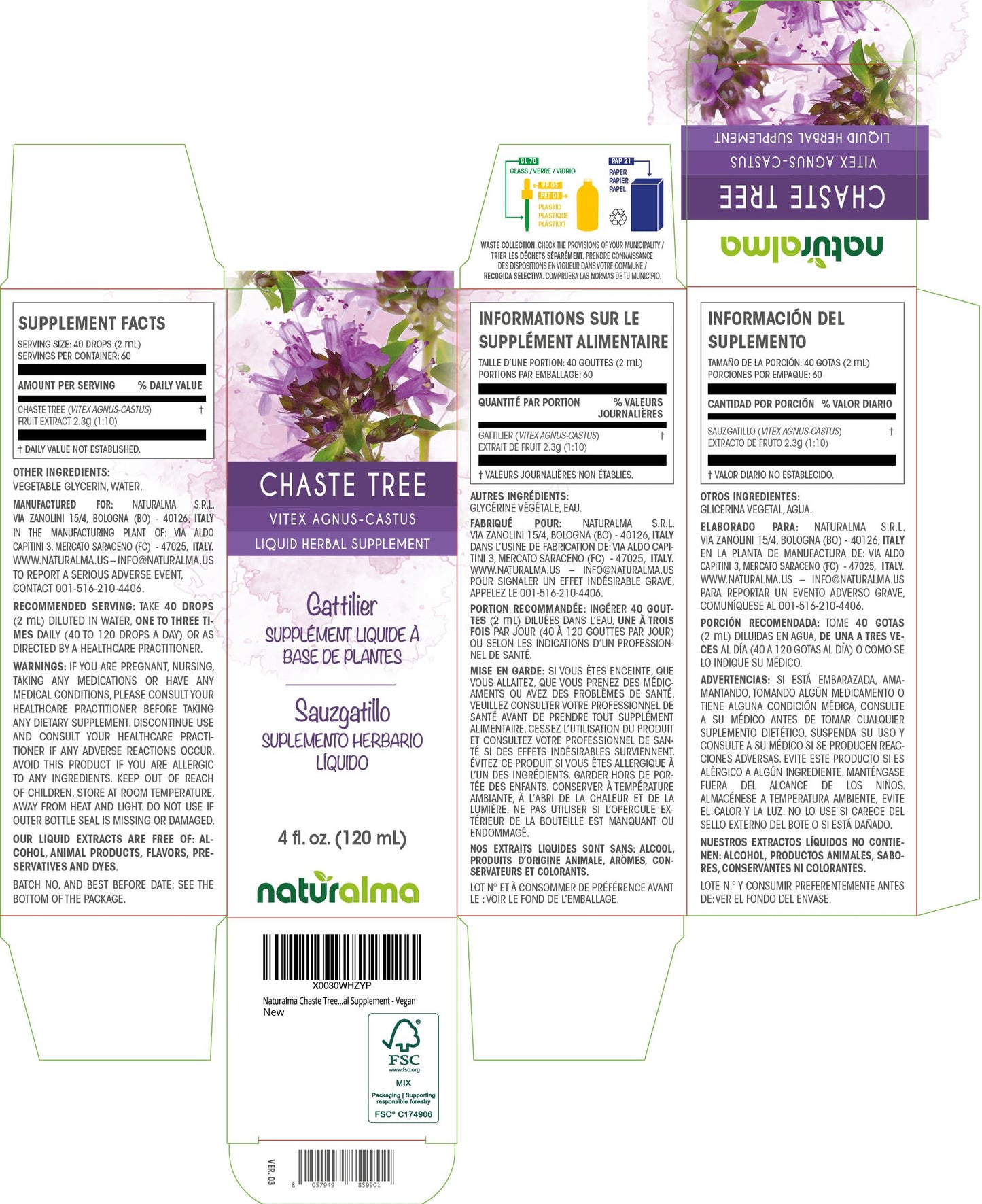 Naturalma Chaste Tree Tincture 4 fl oz – Alcohol-Free Vitex Drops (Vegan)