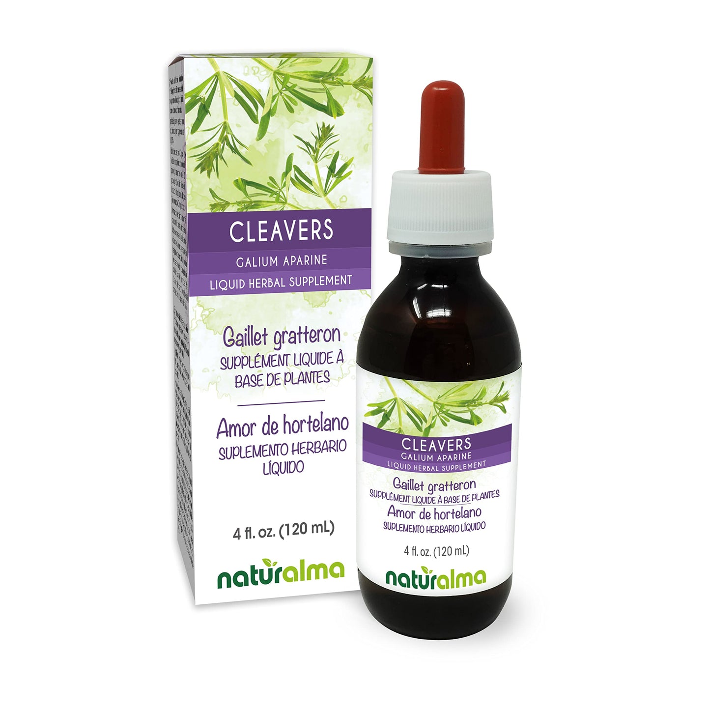 Naturalma Cleavers (Galium aparine) Alcohol-Free Tincture – 4 oz Drops | Vegan Herbal Supplement