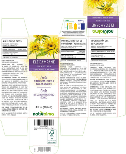 Naturalma Elecampane Root Tincture (Inula helenium) – Alcohol-Free, 4 fl oz, Vegan