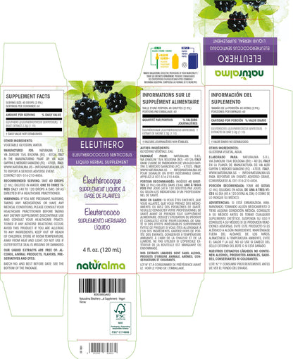 Naturalma Eleuthero Root Alcohol-Free Tincture (Siberian Ginseng) - 4 fl oz Drops - Vegan