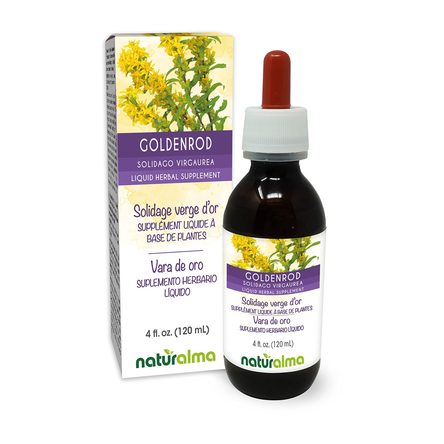 Naturalma Goldenrod Tincture (Solidago virgaurea) - 4 fl oz Alcohol-Free Drops | Vegan, Made in Italy