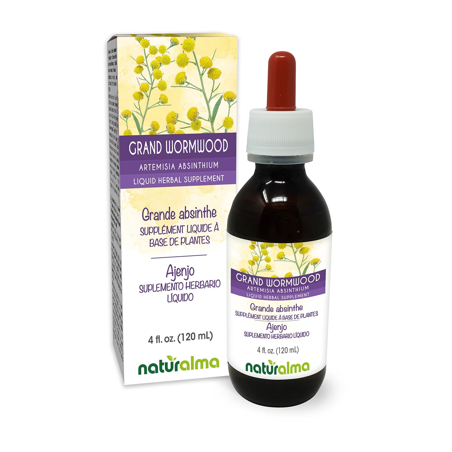 Naturalma Grand Wormwood (Artemisia absinthium) Herbal Tincture – Alcohol-Free, 4 fl oz, Vegan