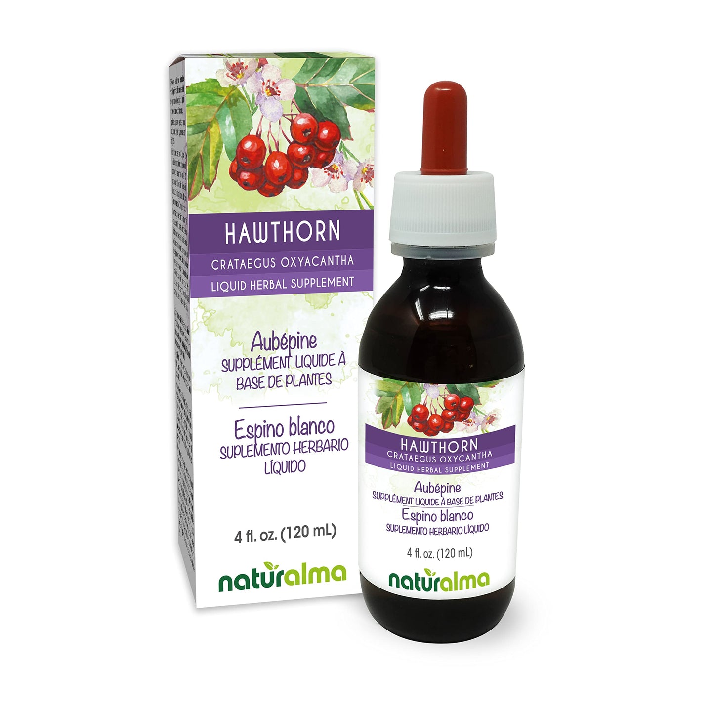 Naturalma Hawthorn Tincture – Leaf & Flower, Alcohol-Free, 4 oz – Vegan