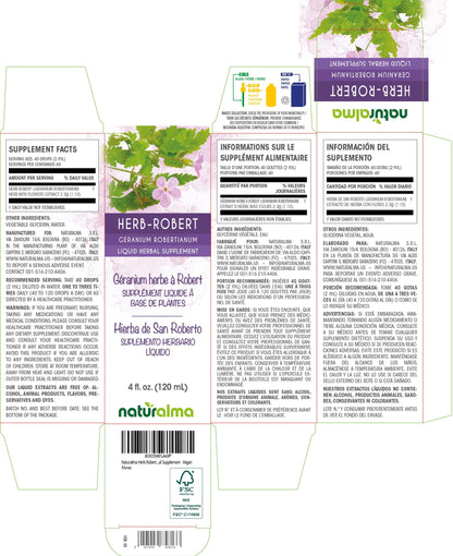 Naturalma Herb Robert Tincture 4 fl oz – Alcohol-Free, Vegan Drops