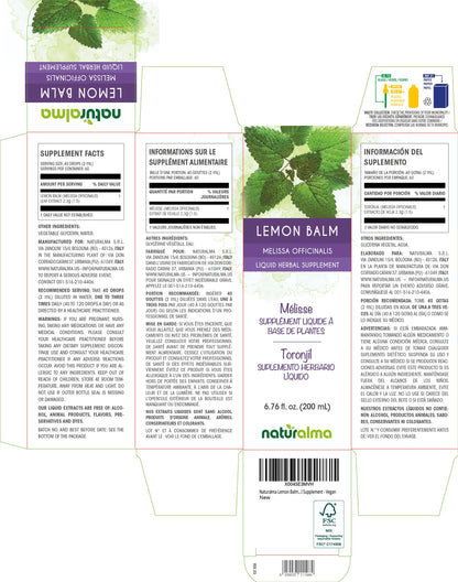 Naturalma Lemon Balm Leaf Tincture – Alcohol-Free 6.76 fl oz (Drops) – Vegan
