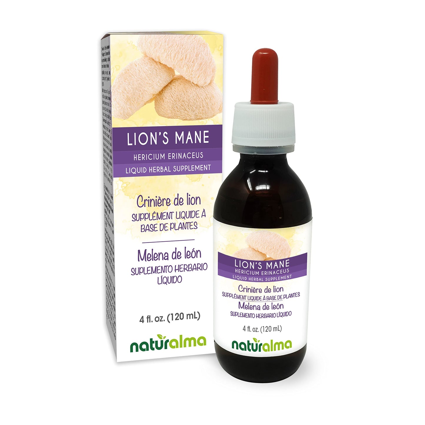 Naturalma Lion's Mane Tincture (Hericium erinaceus) - Alcohol-Free, 4 fl oz Drops - Vegan